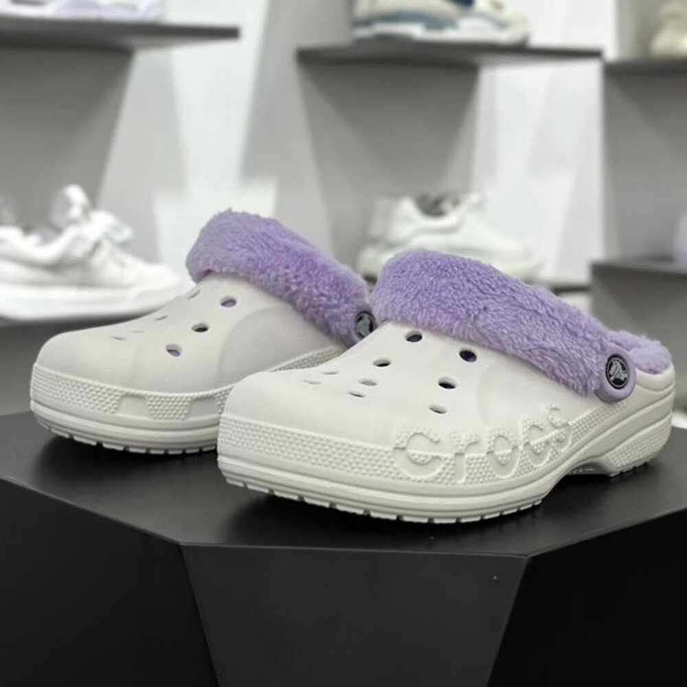 CROCS Fuzzy Lined Clogs - White & Sandals